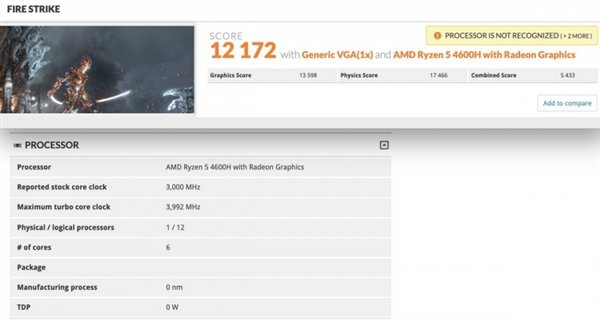 锐龙5 4600H 3DMark跑分曝光 水平与i7-10750H处在同一级别