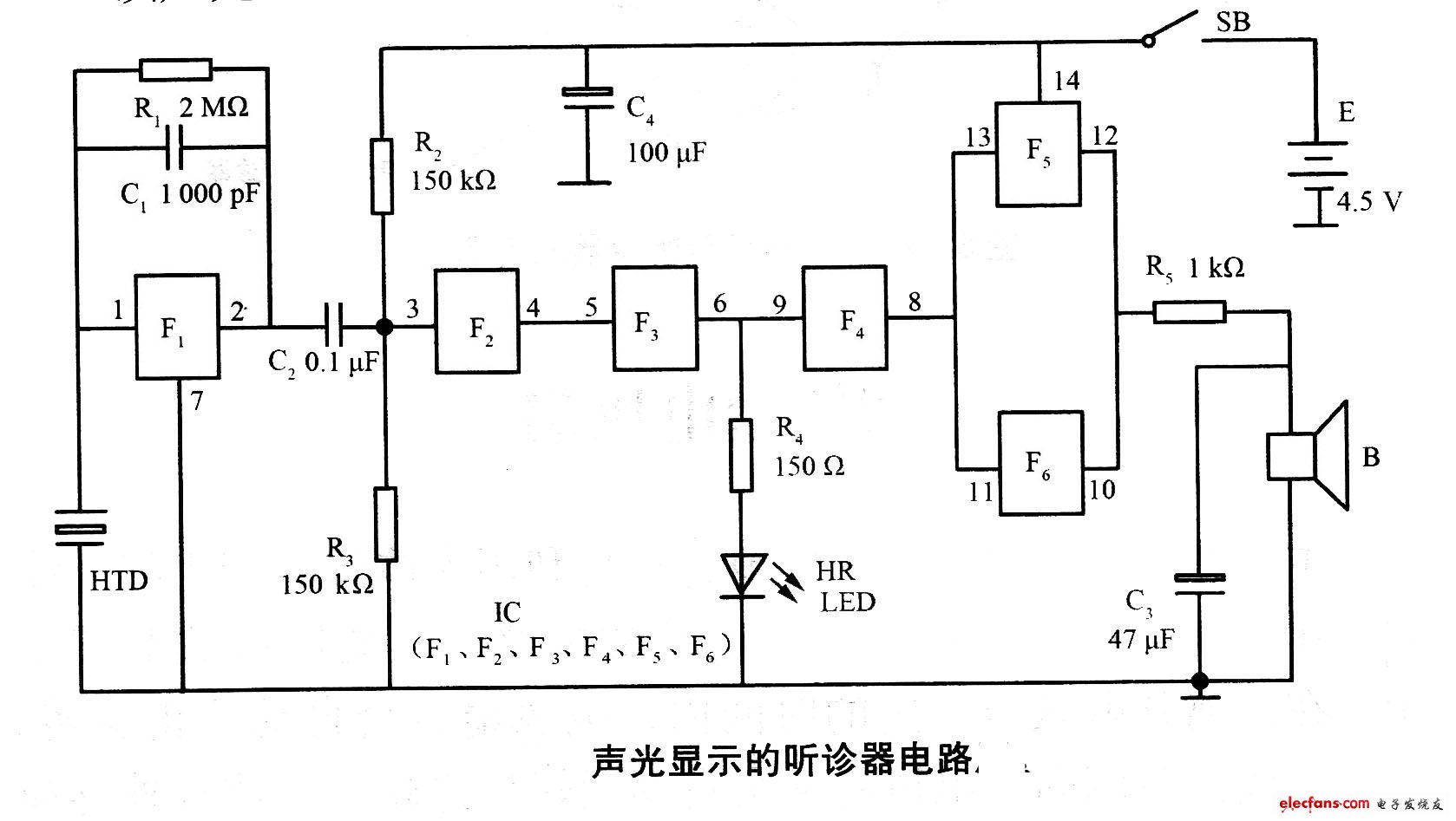 声光显示的听诊器电路