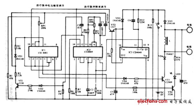 图 KPM-01型低频治疗仪电原理图